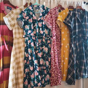 Collectif Caterina swing dress blue and pink roses size 16